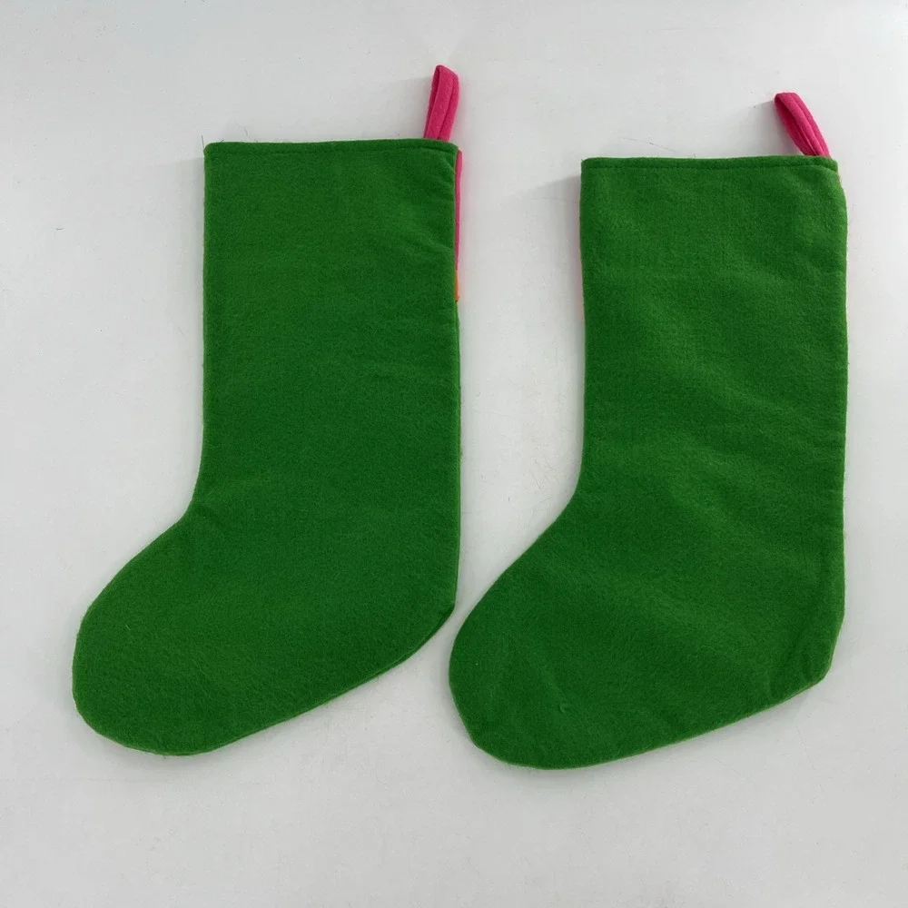 Set of 2 Vintage‎ 80s-90s Felt Christmas Stockings MERRY Spellout Colorful 20